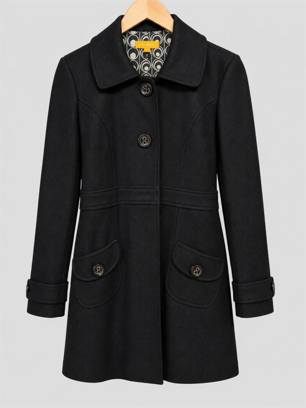 Tulle Black Pea Coat with Flap Pockets